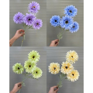 Cành cúc đồng tiền 4bông vải-thân phủ phấn-  trang trí bình hoa, lẵng hoa, phòng khách, cà phê,khách sạn, tổ chức sự kiệ