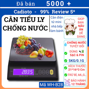 Cân Điện Tử Tiểu Ly Mini Cadioto 3Kg, 5Kg Chống Nước Dùng Sạc Cân Bột Làm Bánh, Thực Phẩm, Pha Chế