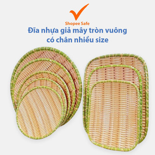 Đĩa nhựa giả mây vuông loại dày đẹp có chân nhiều size dùng bày bún đậu hoa quả