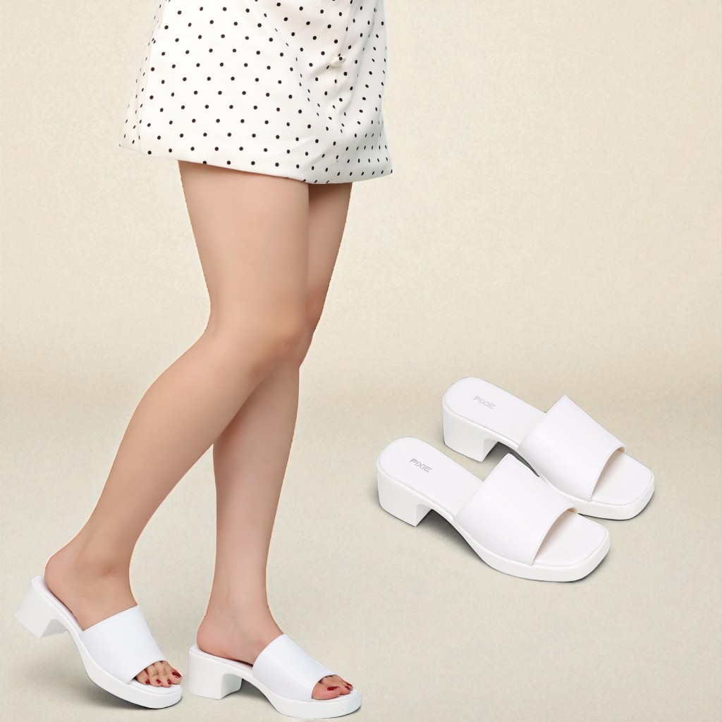 Guốc Cao Gót 5cm Quai Ngang Mũi Vuông Pixie H144
