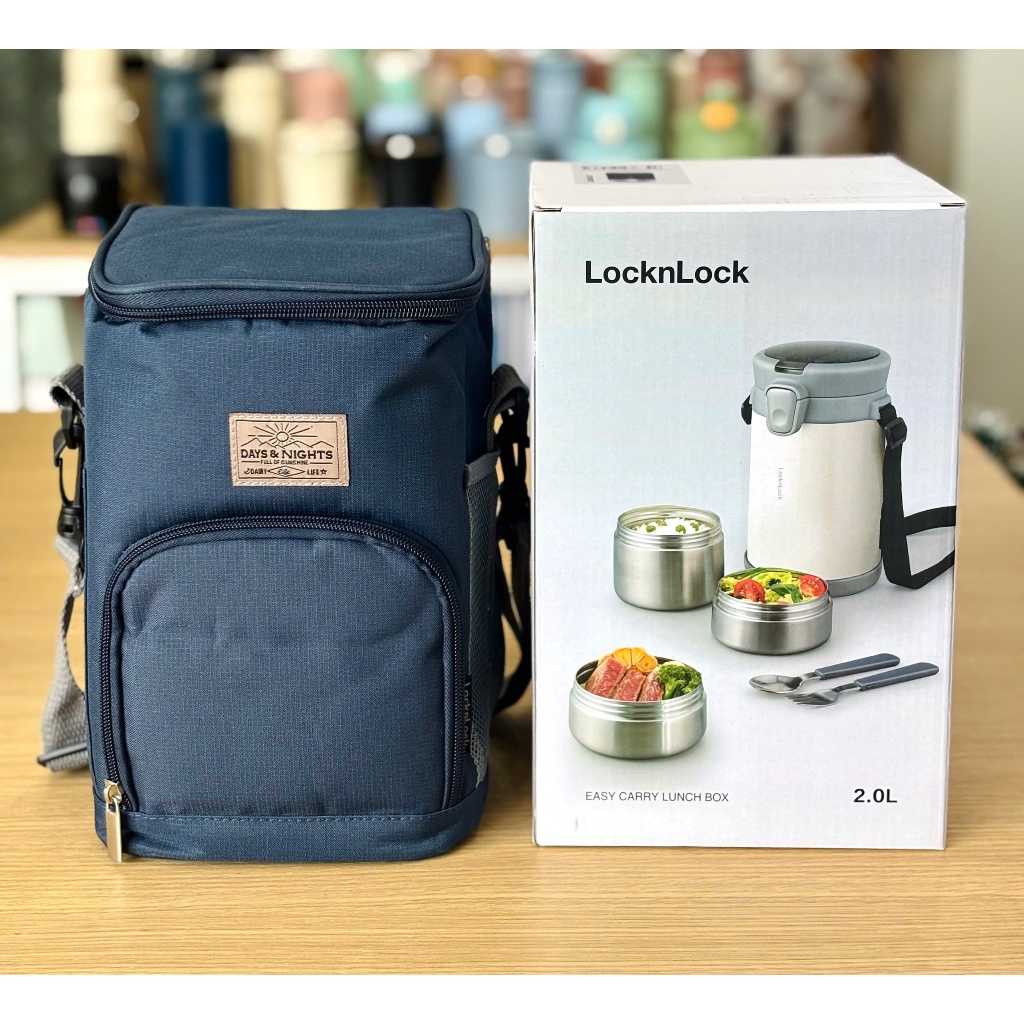 [LHC8039] Bộ hộp cơm giữ nhiệt Lock&Lock EASY CARRY 3 ngăn, kèm túi đeo được và bộ muỗng nĩa tiện dụng