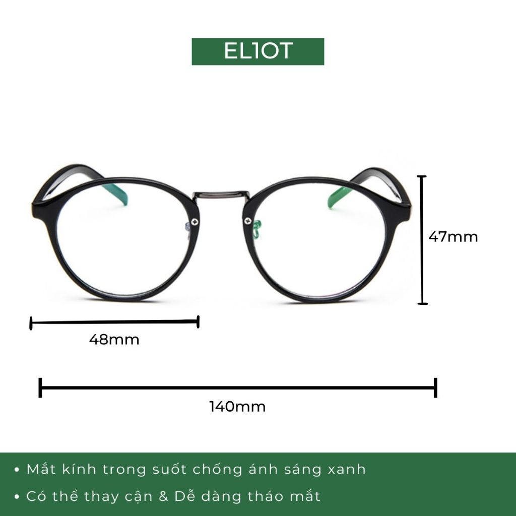 Gọng kính cận tròn ELIOT Eyewear Frame Glasses mắt chống ánh sáng xanh phù hợp nam nữ kiểu dáng thời trang