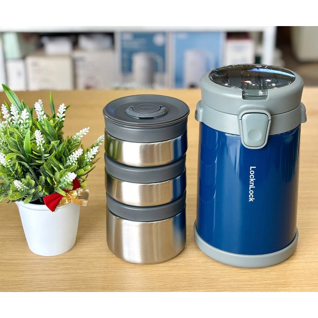 [LHC8039] Bộ hộp cơm giữ nhiệt Lock&Lock EASY CARRY 3 ngăn, kèm túi đeo được và bộ muỗng nĩa tiện dụng