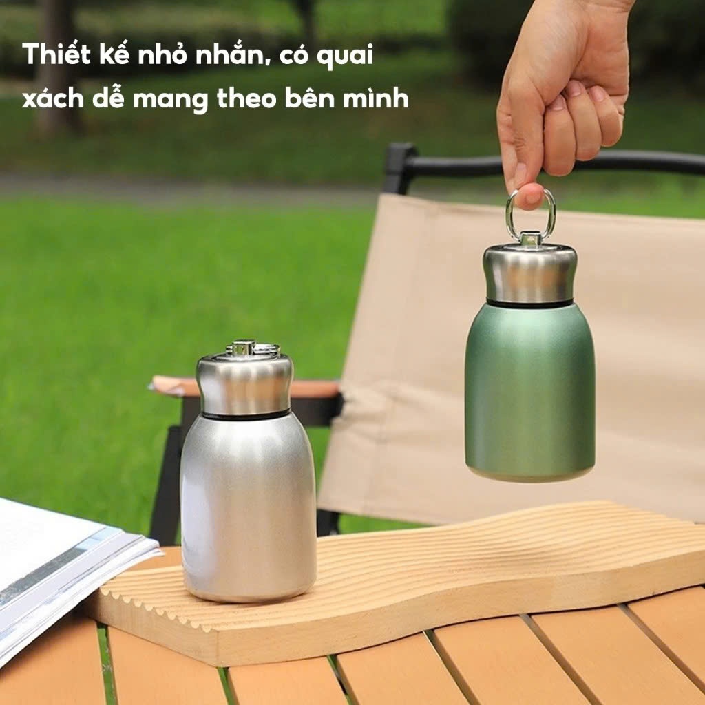 Bình Giữ Nhiệt Inox Xinh Xắn Cho Dân Văn Phòng,Bình Cafe Lùn Nhỏ Gọn Sang Trọng - BÌNH CAFE MINI 300ML CÓ QUAI XÁCH