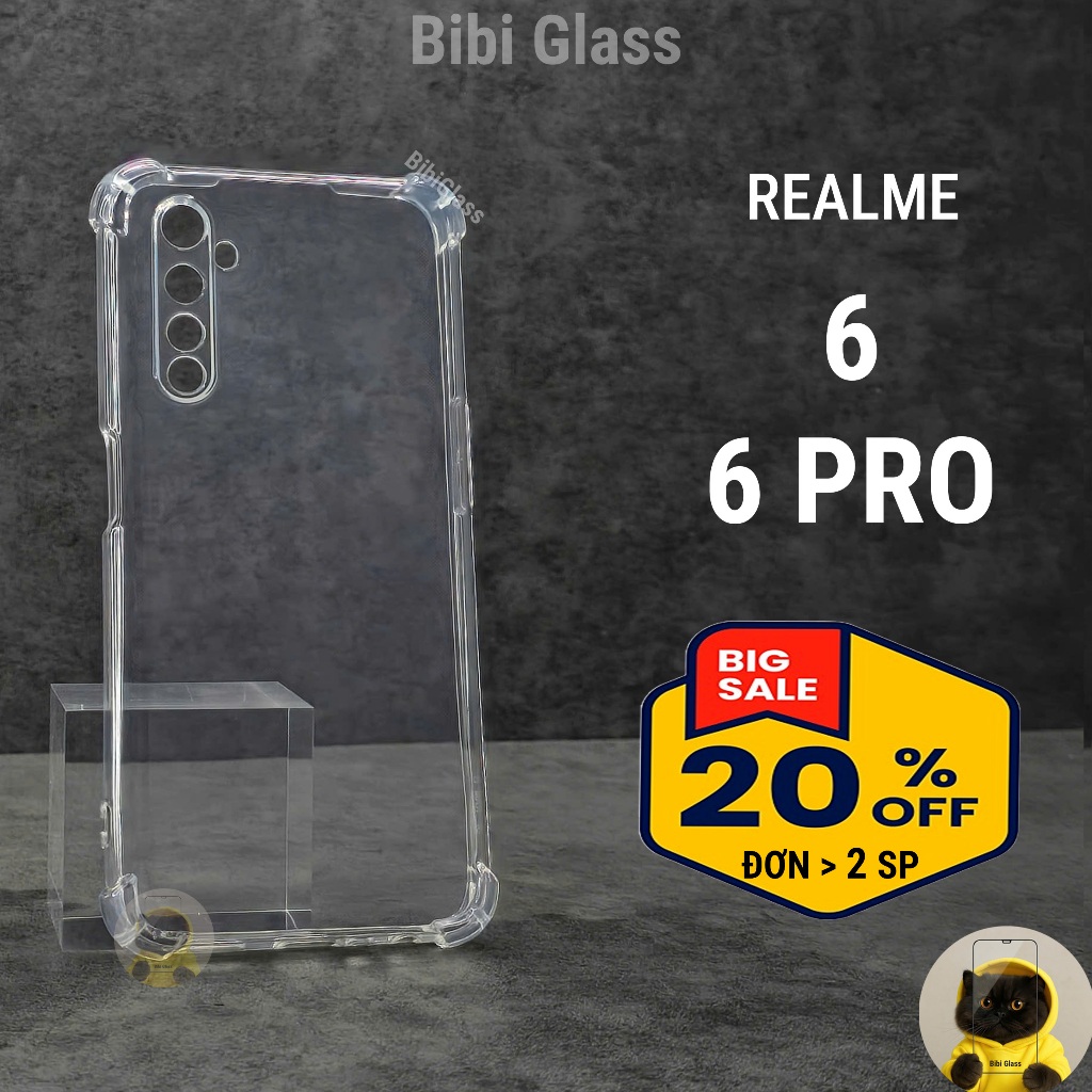 Ốp lưng Realme 6, 6 Pro trong suốt silicon cao cấp chống sốc bảo vệ camera điện thoại bibiglass
