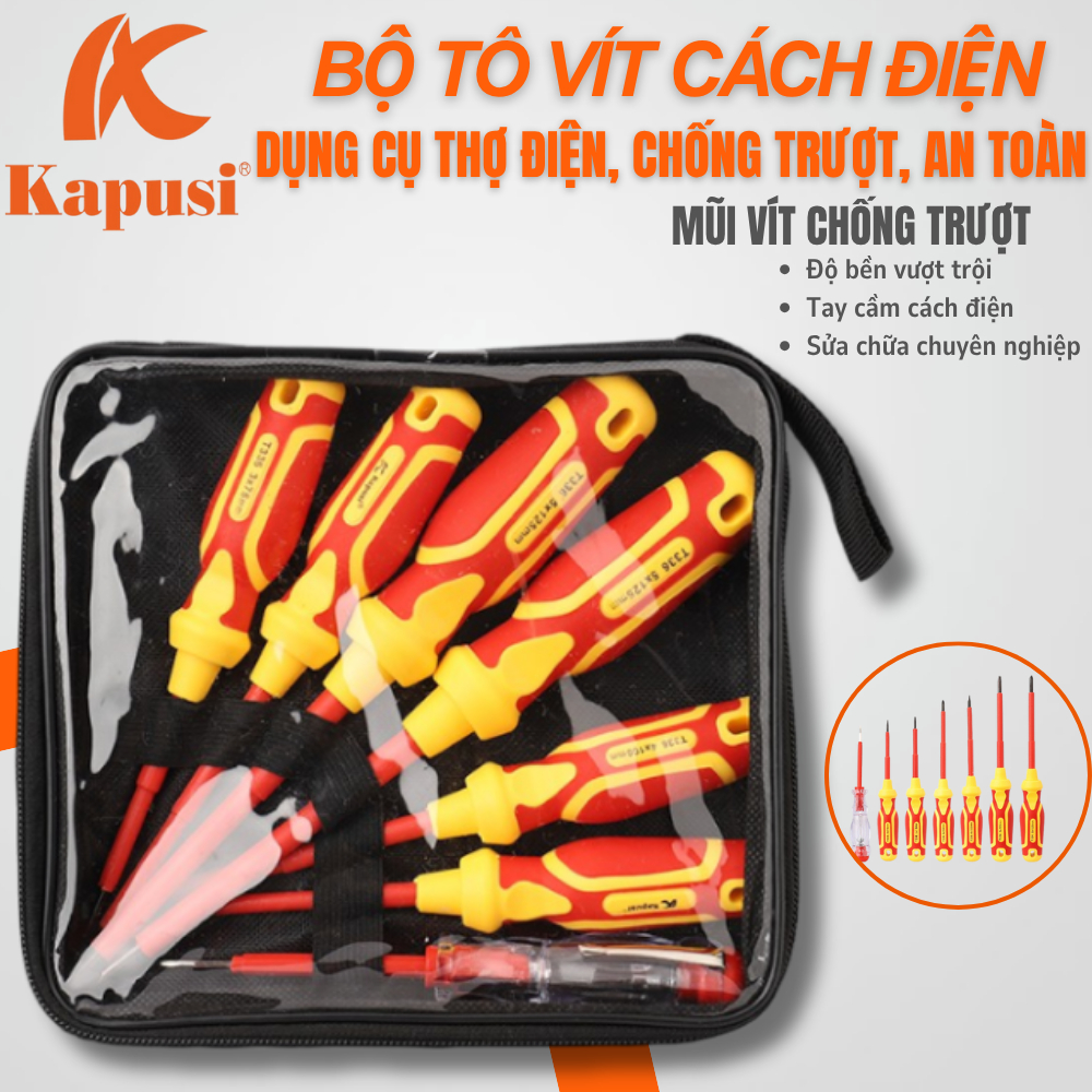 Bộ Tô Vít Cách Điện Kapusi Chính Hãng, Bộ Tua Vít Chống Trượt, Hợp Kim Thép Bền Bỉ
