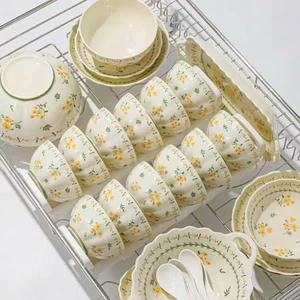 Sét bát đĩa gốm sứ hoa văn hoạ tiết Mai Vàng cao cấp , gốm sứ decor loại 1