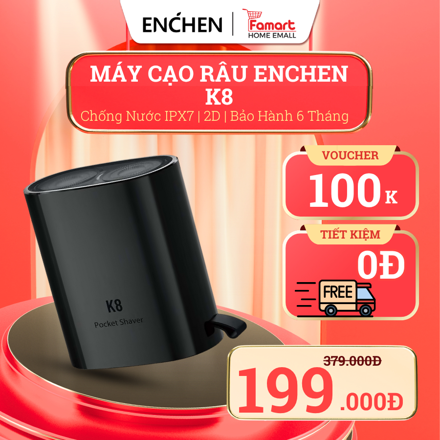 Máy cạo râu Enchen K8 đầu cạo 2D chống nước, 18 lưỡi dao tự mài, pin ...