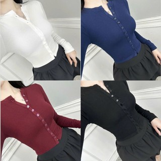 Áo Thun Dài Tay Chất Tăm Thỏ Dày Dặn 247store, Áo Phông Nữ Dáng Ôm Cài Khuy Ngực Mềm Mại