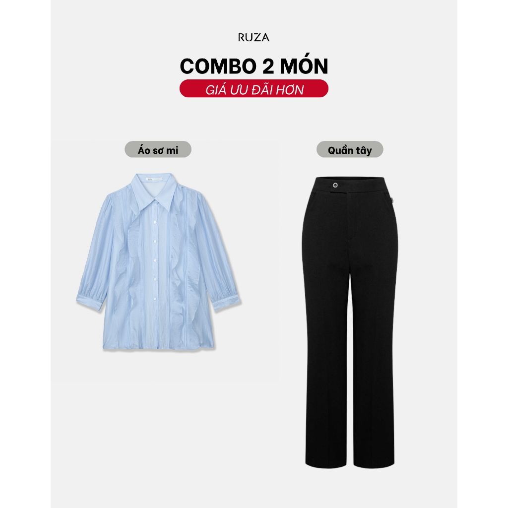 COMBO công sở RUZA áo sơ mi kiểu và Quần ống tây đứng bố thun Hàn thanh lịch COMBO ALF156 - QĐE165