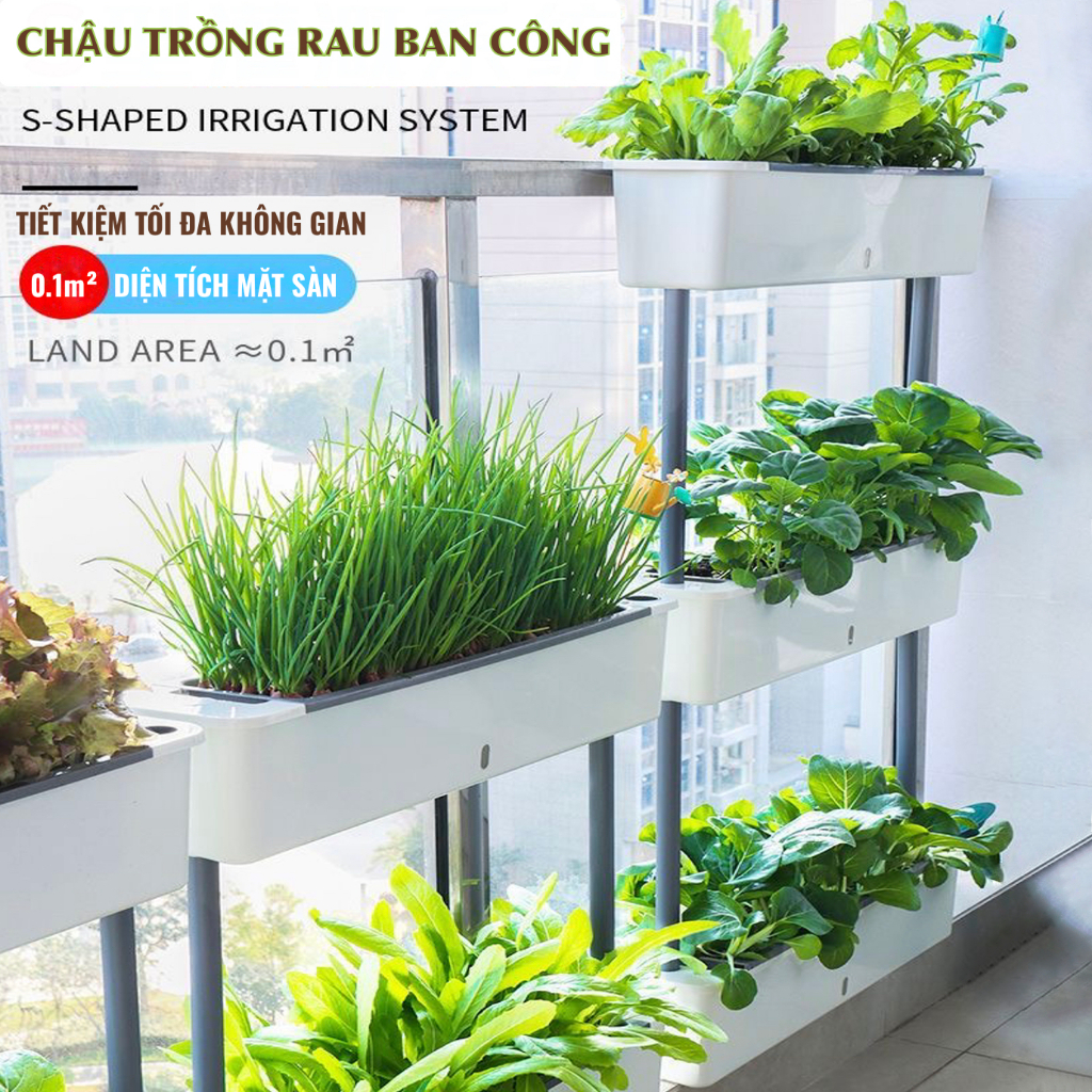 Chậu trồng rau ban công Oliz D208, chậu trồng rau tự tưới đa tầng hình ...