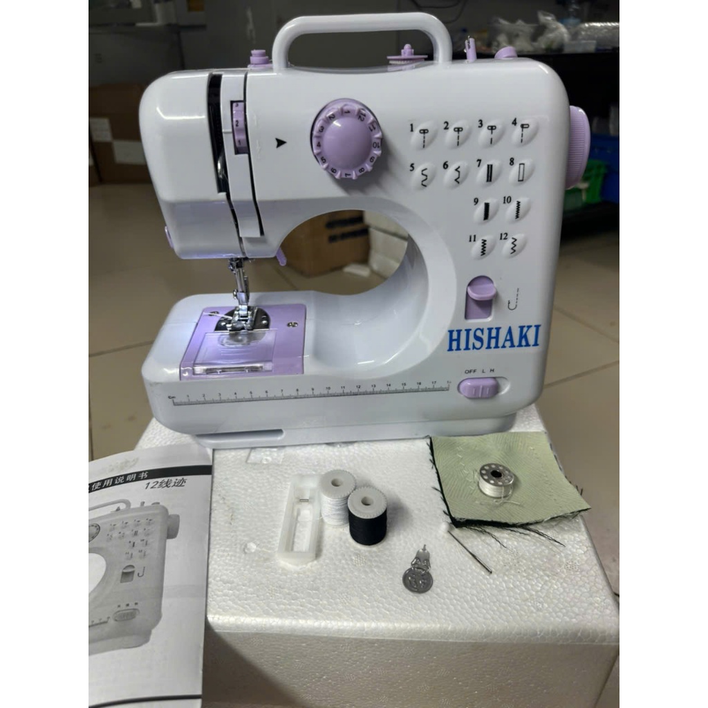Máy may mini gia đình, 12 mũi may, vắt sổ, may bằng chân vịt, may lớp vải cùng lúc ẢNH THỰC TẾ