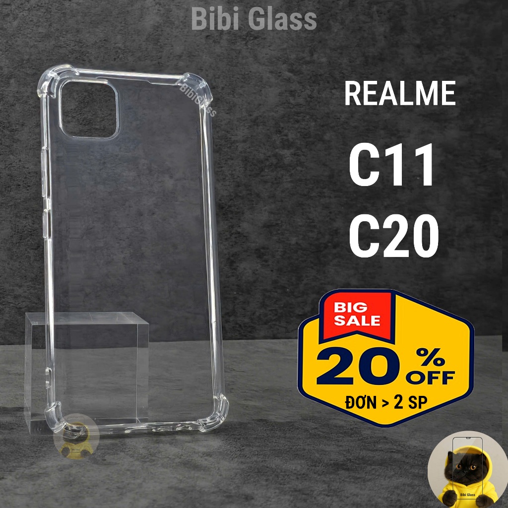 Ốp lưng Realme C11 2020 I 2021 / C20 / C20A  trong suốt silicon chống sốc viền vuông bảo vệ cam đt bibiglass