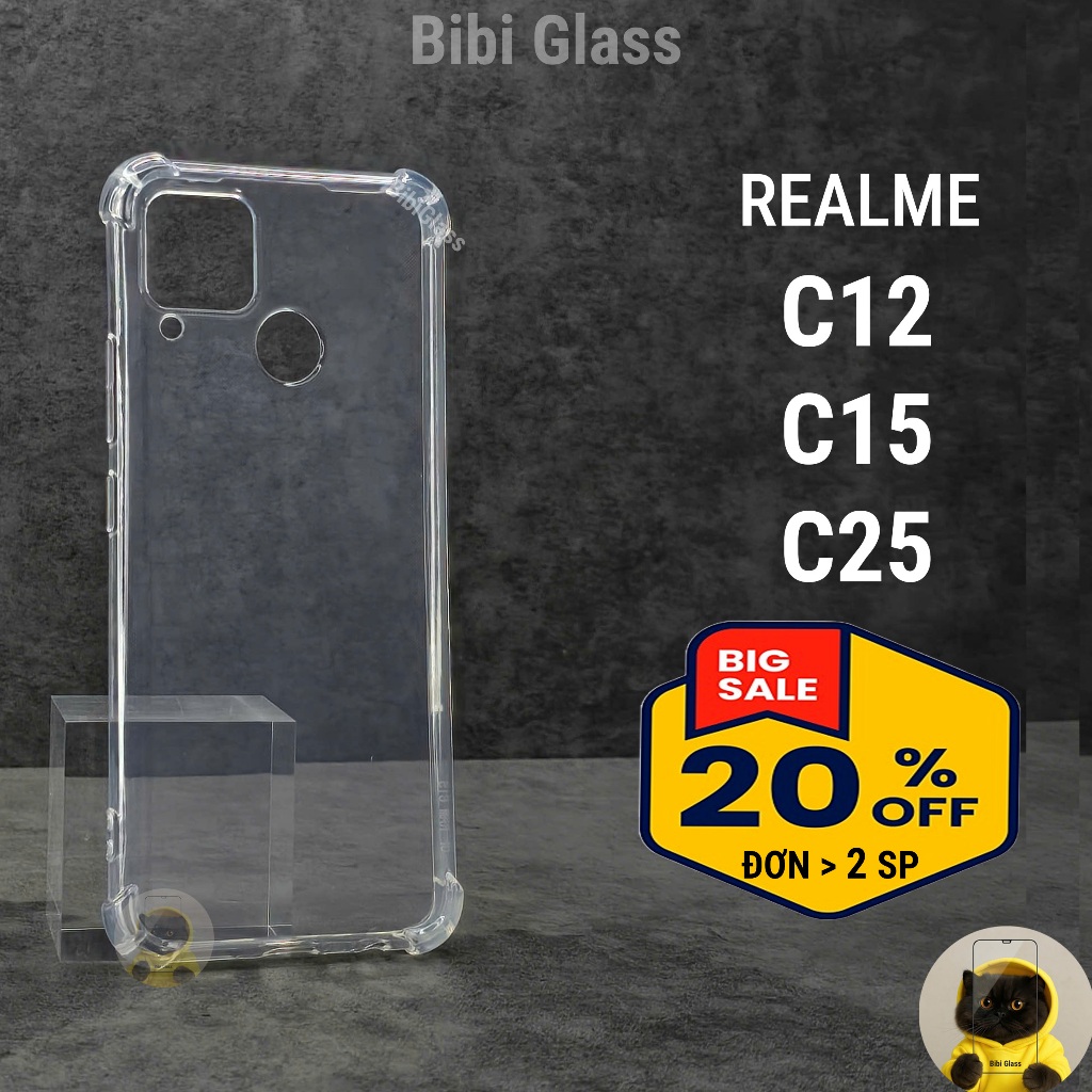 Ốp lưng REALME C12 / C15 / C25 / C25s silicon trong suốt dẻo chống sốc va đập viền vuông bảo vệ đt bibi
