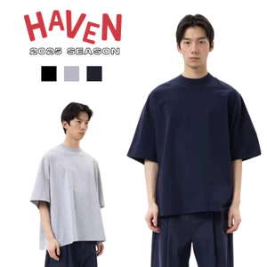 Áo thun trơn form boxy nam nữ Haven Studio chất cotton màu đen, xám, xanh than trọng lượng 300gsm