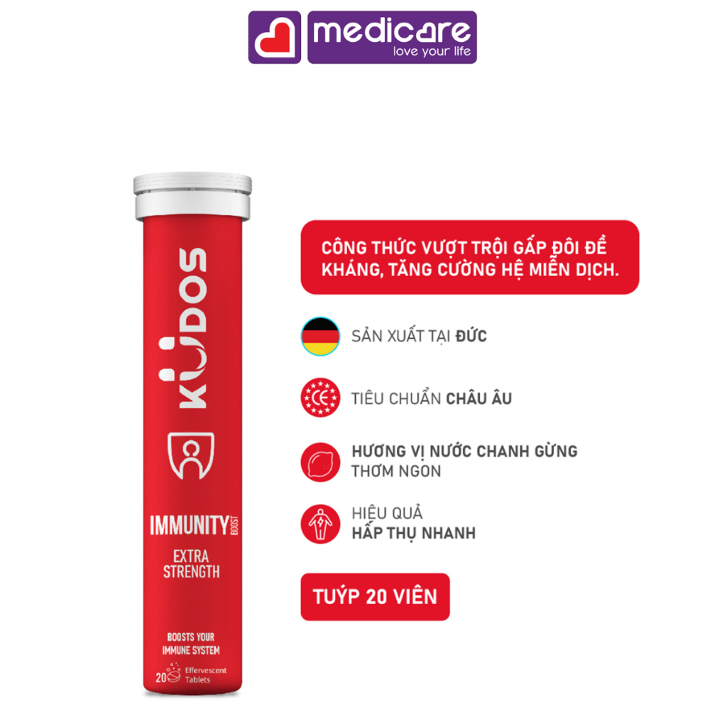 Viên sủi KUDOS immunity bổ sung Vitamin và Khoáng Chất thiết yếu tuýp 20 viên