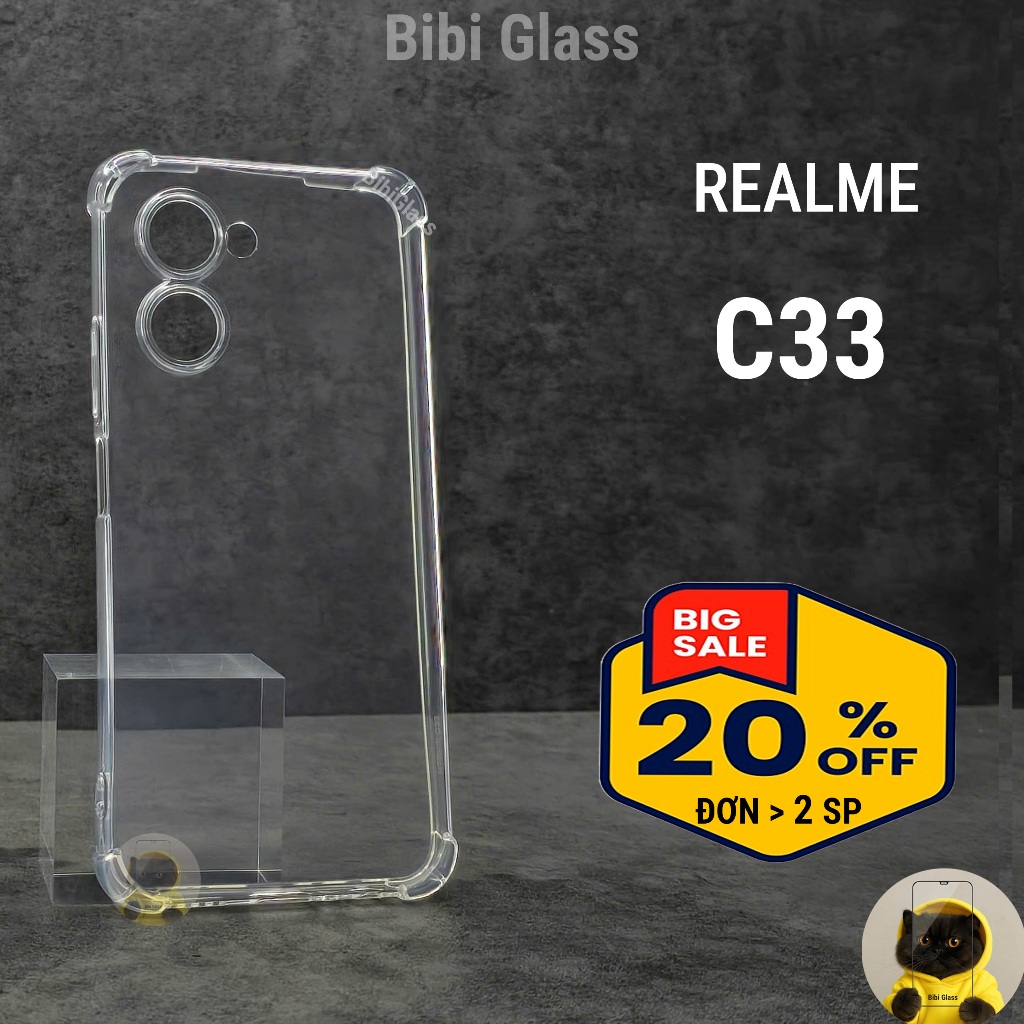 Ốp lưng REALME C33 4G trong suốt silicon nhựa dẻo chống sốc va đập viền vuông bảo vệ điện thoại bibi