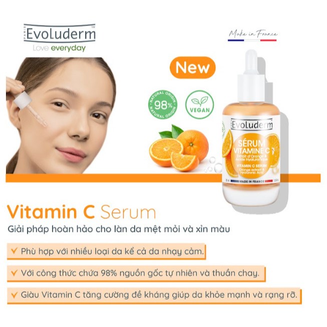 Tinh chất Serum Vitamin C Evoluderm giúp sáng da mờ thâm, dưỡng da mịn màng tươi sáng 30ml