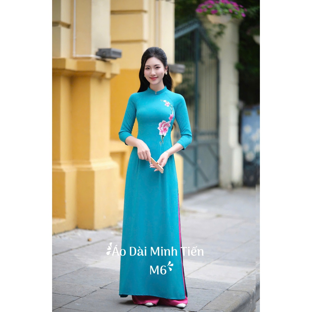 Áo Dài Lụa Mỹ Cao Cấp Họa Tiết Thêu Và May Thủ Công Tỉ Mỉ Từng Áo - Mã M6