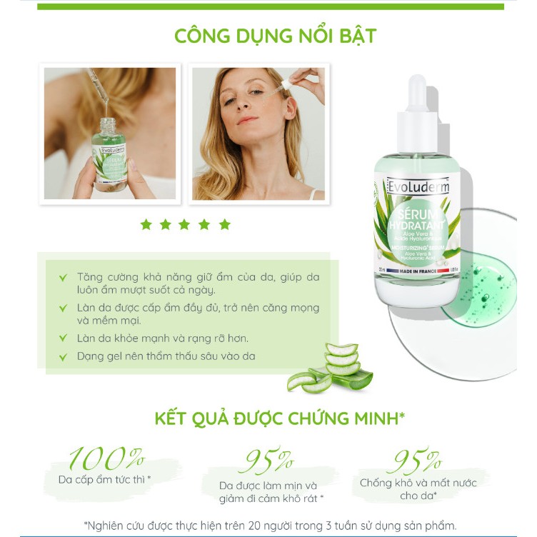 Serum Tinh Chất Lô Hội Evoluderm Moisturizing giúp da sáng bóng, dưỡng ẩm sâu 30ML