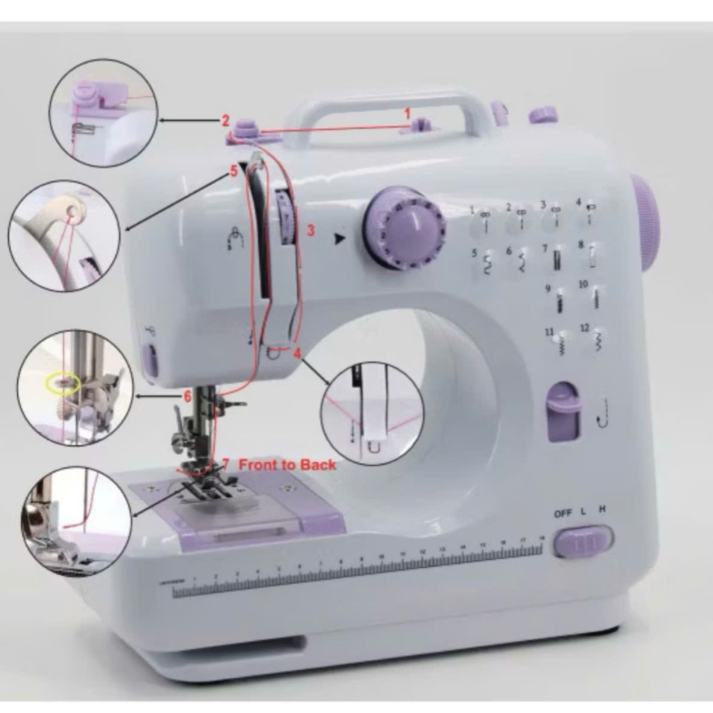 Máy may mini gia đình, 12 mũi may, vắt sổ, may bằng chân vịt, may lớp vải cùng lúc ẢNH THỰC TẾ