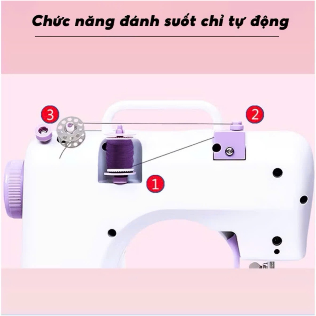 Máy may mini gia đình, 12 mũi may, vắt sổ, may bằng chân vịt, may lớp vải cùng lúc ẢNH THỰC TẾ
