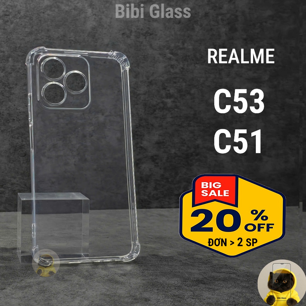 Ốp lưng Realme C53 / C51 trong suốt silicon chống sốc va đập bảo vệ cam toàn diện bibi glass