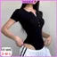 Áo Bodysuit Cộc Tay Cổ Tròn Phối Cúc Ngực RANSHI Phong Cách Cá Tính Chất Thun Gân Chính Phẩm - RBS045