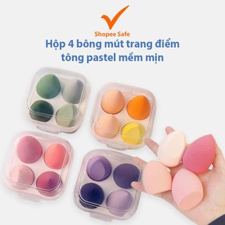 Hộp 4 bông mút trang điểm tông pastel xinh xắn mềm mịn dễ tán nền A5 #A184