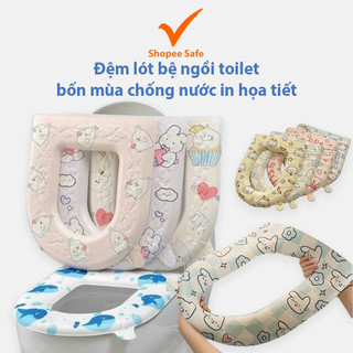 Đệm lót bệ ngồi toilet bốn mùa chống nước in họa tiết dễ thương mẫu ngẫu nhiên