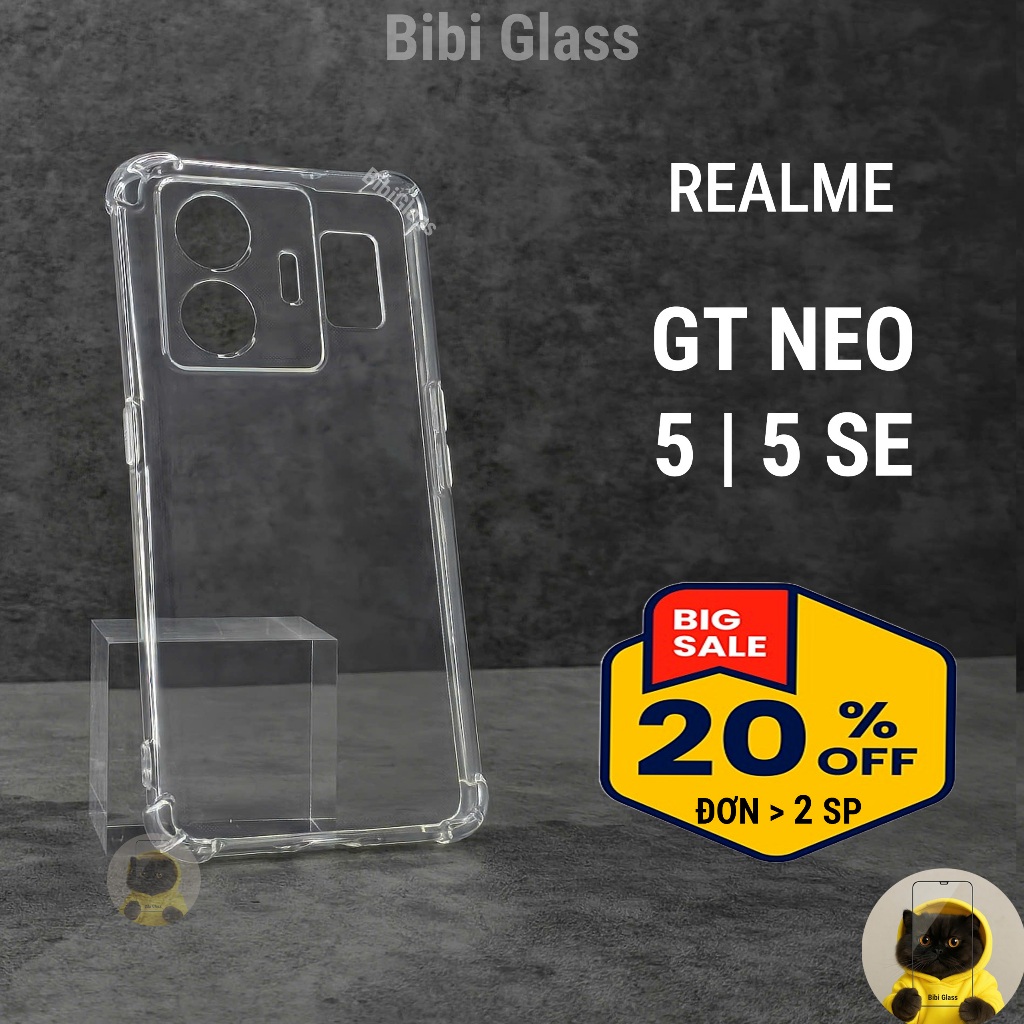 Ốp lưng Realme GT Neo 5 / 5 SE 5G trong suốt silicon chống sốc va đập viền vuông bảo vệ điện thoại bibi