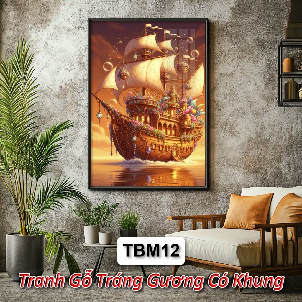 Tranh Thuyền Buồm, Thuận Buồm Xuôi Gió Tráng Gương Khung Composite Treo Tường Decor Phòng Khách Phòng Ngủ