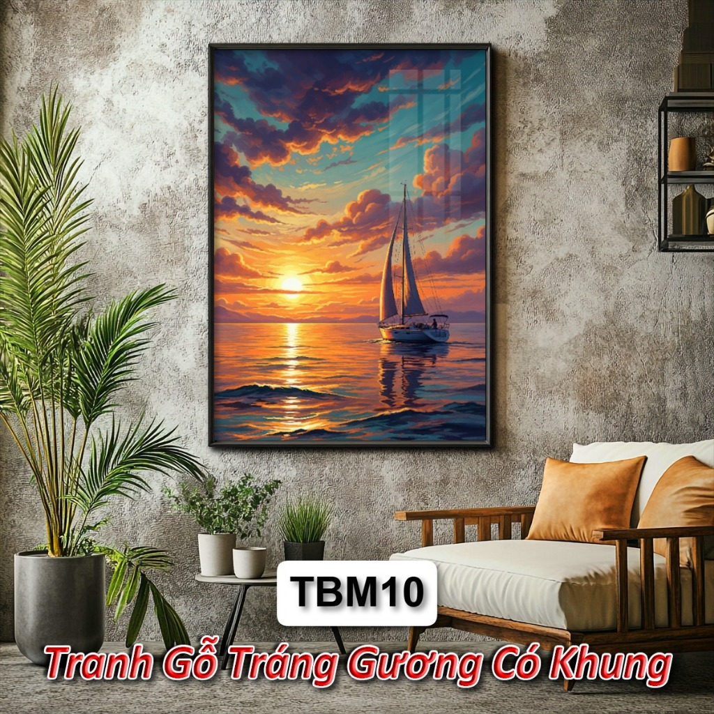 Tranh Thuyền Buồm, Thuận Buồm Xuôi Gió Tráng Gương Khung Composite Treo Tường Decor Phòng Khách Phòng Ngủ