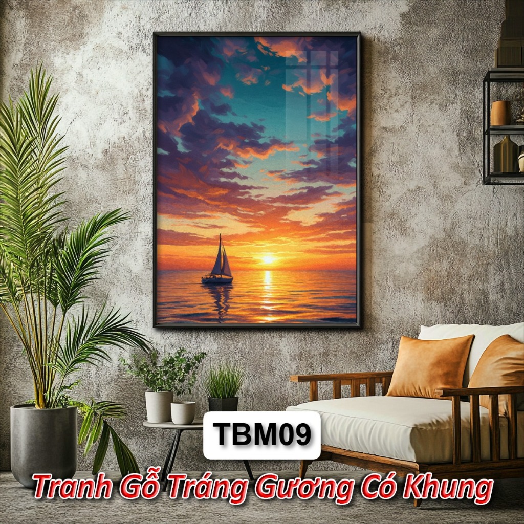 Tranh Thuyền Buồm, Thuận Buồm Xuôi Gió Tráng Gương Khung Composite Treo Tường Decor Phòng Khách Phòng Ngủ