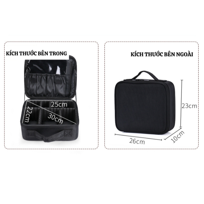 Cốp đựng mỹ phẩm da PU cao cấp chống nước có quai xách hộp trang điểm mini tiện lợi makeup M06