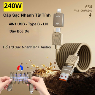 Cáp sạc từ tính 4 trong 1 Sạc nhanh 65W 1M Tương thích với USB TYPE-C I P và các thiết bị khác