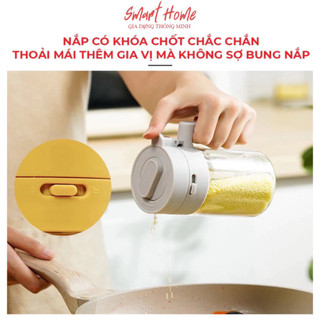 Lọ Đựng Gia Vị Thuỷ Tinh Boro Chống Vỡ Cao Cấp - Hộp Đựng Gia Vị Có Thìa Để Ngăn Riêng Chống Ẩm, Nắp Kín Có Khóa