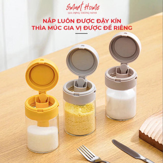 Lọ Đựng Gia Vị Thuỷ Tinh Boro Chống Vỡ Cao Cấp - Hộp Đựng Gia Vị Có Thìa Để Ngăn Riêng Chống Ẩm, Nắp Kín Có Khóa