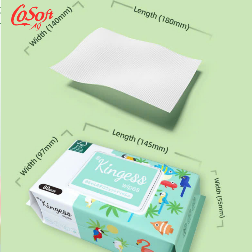 Khăn giấy ướt KINGESS cao cấp, an toàn làn da, không mùi, không parabens, 80 tờ/ gói