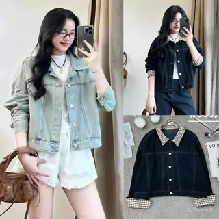 Áo Khoác Jean Nữ MIAA Dáng ngắn Croptop freesize màu trơn chất denim Dáng Ngắn Rộng Hàn Quốc
