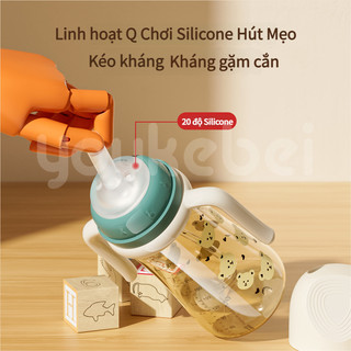 Youkebei Bình Sữa Cổ Rộng Bình Tập Uống Cho Bé 300ml Có Tay Cầm Chống Sặc Hoạ Tiết Gấu Chất Liệu PP An Toàn Không BPA