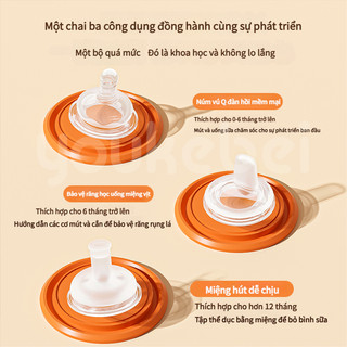 Youkebei Bình Sữa Cổ Rộng Bình Tập Uống Cho Bé 300ml Có Tay Cầm Chống Sặc Hoạ Tiết Gấu Chất Liệu PP An Toàn Không BPA