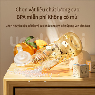 Youkebei Bình Sữa Cổ Rộng Bình Tập Uống Cho Bé 300ml Có Tay Cầm Chống Sặc Hoạ Tiết Gấu Chất Liệu PP An Toàn Không BPA