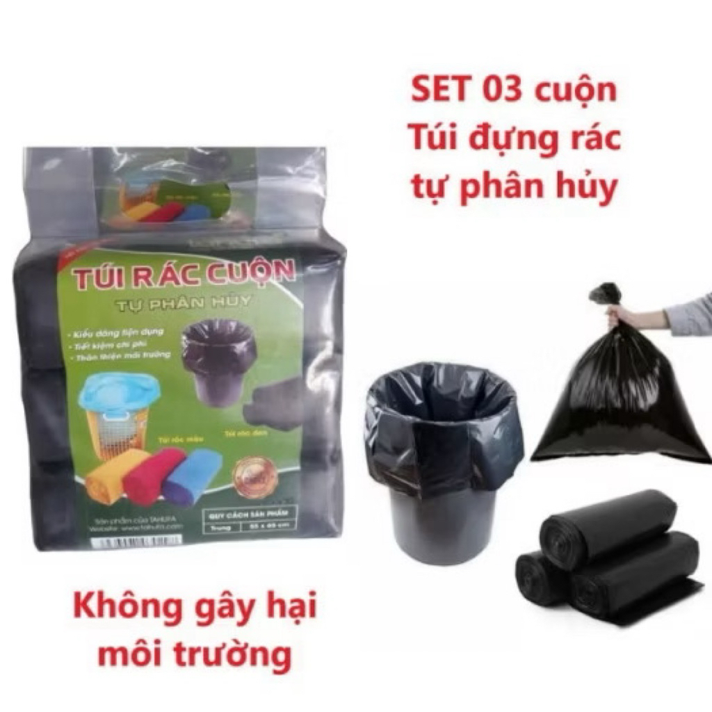 Set 3 cuộn túi đựng rác tự phân huỷ thân thiện với môi trường