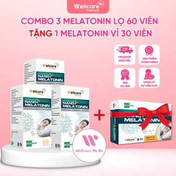 [HỖ TRỢ GIẤC NGỦ] Combo 3 Hộp Nano Melatonin 60 Viên Hỗ Trợ Giấc Ngủ Ngủ Ngon Sâu Giấc (Tặng Quà)