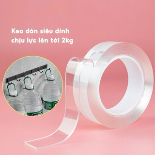 Băng keo hai mặt trong suốt siêu dính, bám chặt trên mọi bề mặt, phù hợp cho trang trí tường chắc chắn.