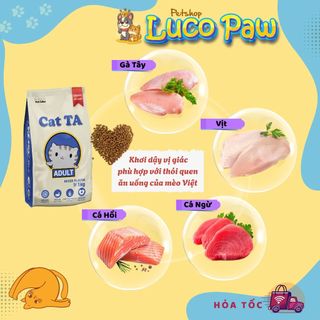 Thức ăn hạt Cat TA (1kg ) cho Mèo trưởng thành, công nghệ Hàn Quốc, Gà Tây Cá Ngừ (Luco Paw Petshop)