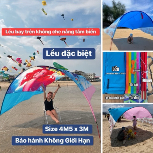 Lều bay che nắng tắm biển gấp gọn loại ĐẶC BIỆT , trơn / mix màu / in cánh (Huy Phạm)