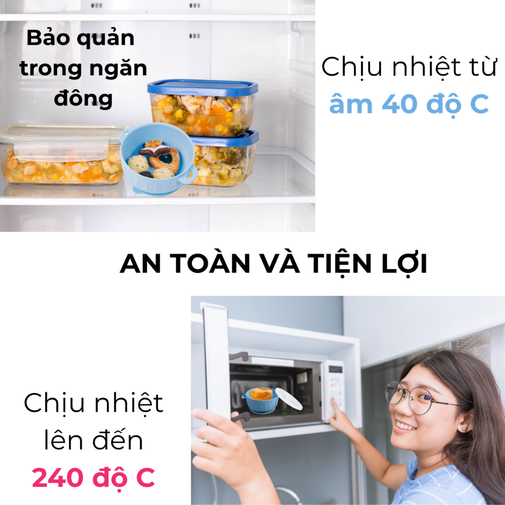 Bát Ăn Dặm Silicon Babi 1 Có Đế Hít Chống Đổ Dung Tích 450ml Kèm Nắp