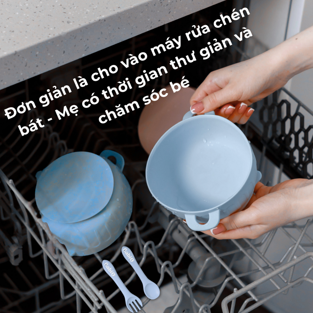 Bát Ăn Dặm Silicon Babi 1 Có Đế Hít Chống Đổ Dung Tích 450ml Kèm Nắp